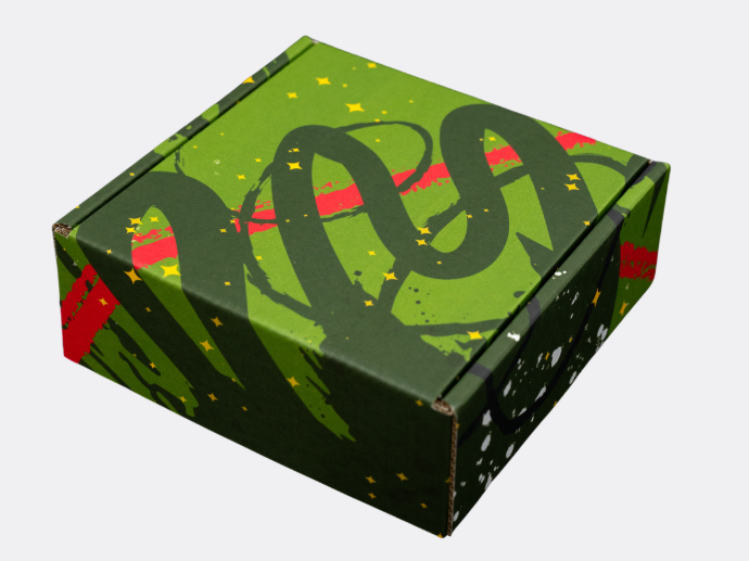 green printed box